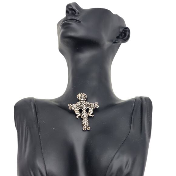 Andrea Barnett Cross Pendant Cherubim Sterling Silver Vintage Religious Jewelry - Picture 3 of 11